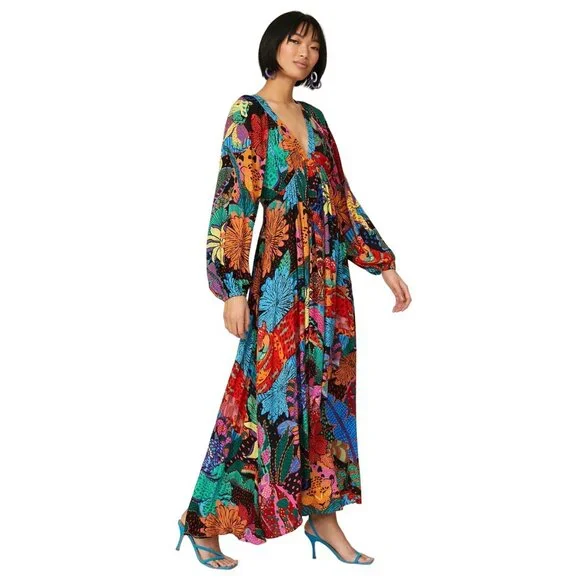 Farm Rio Cool Leopard Maxi Dress in Multicolor Medium Womens Long Gown - Picture 14 of 15